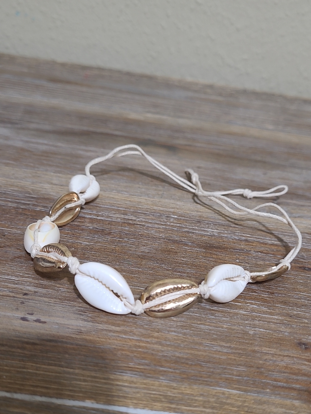 Gold and White Cowrie Shell Adjustable Choker